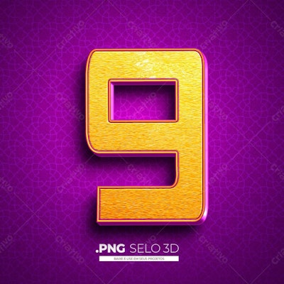 Selo 3D Número 9 PNG com fundo transparente