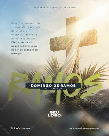 Feed data comemorativa domingo de ramos momento de contemplar a jornada de cristo psd editável