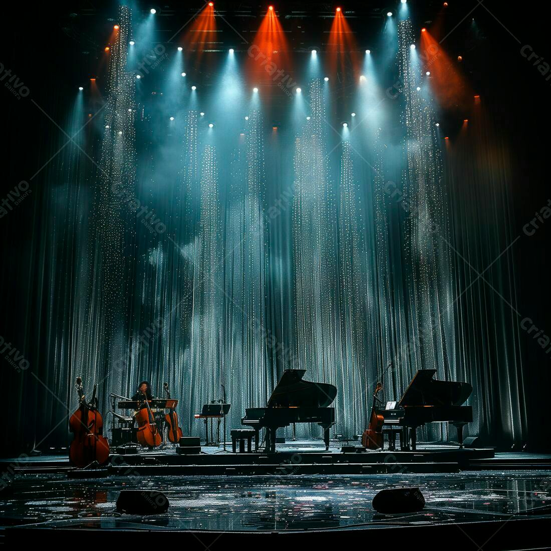 Palco com pianos e violoncelos em show