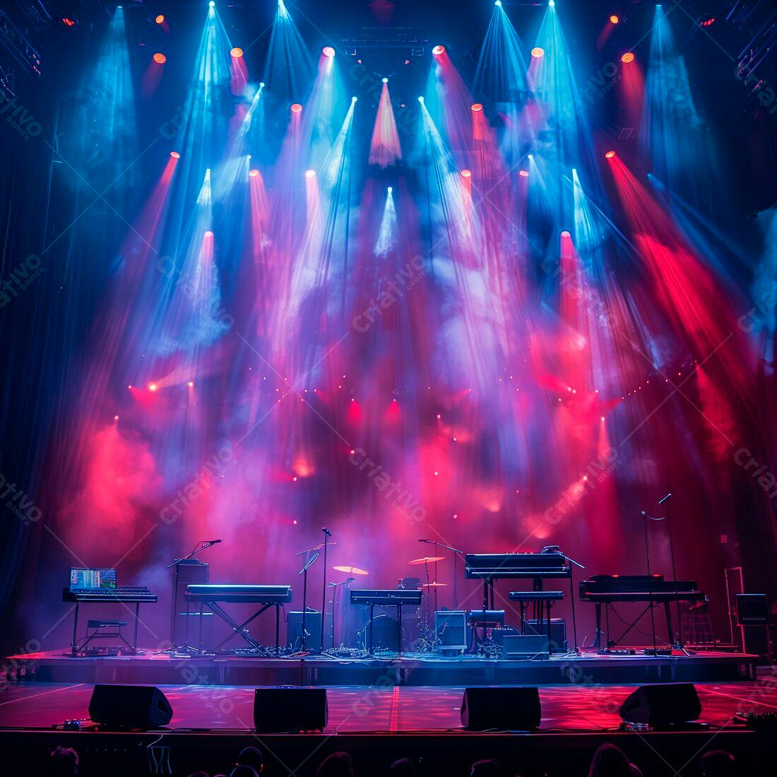 Palco de show com iluminação rosa e azul