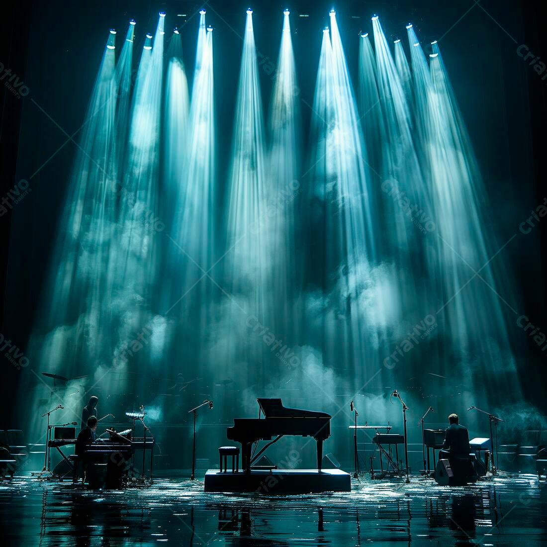 Piano de concerto em palco iluminado