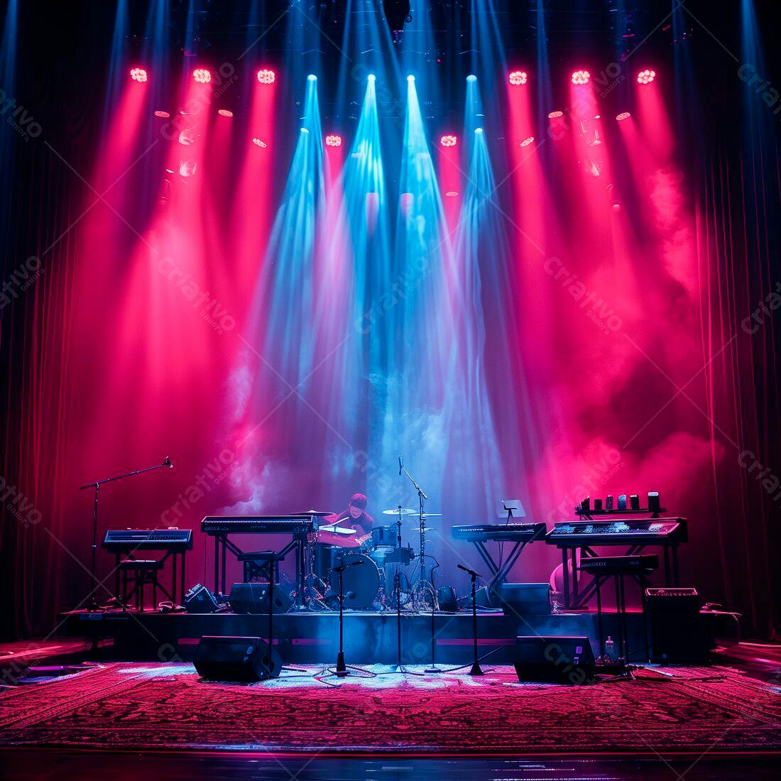 Palco de show com iluminação rosa e azul