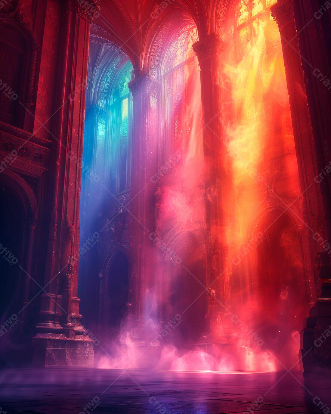 Igreja Gótica Iluminada Vermelho e Azul
