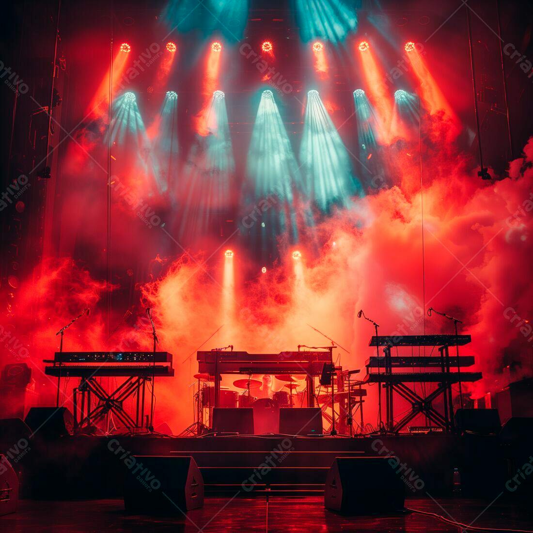 Palco de show com iluminação vermelha e azul