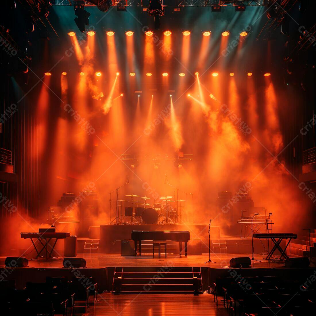 Palco de concerto iluminado em laranja