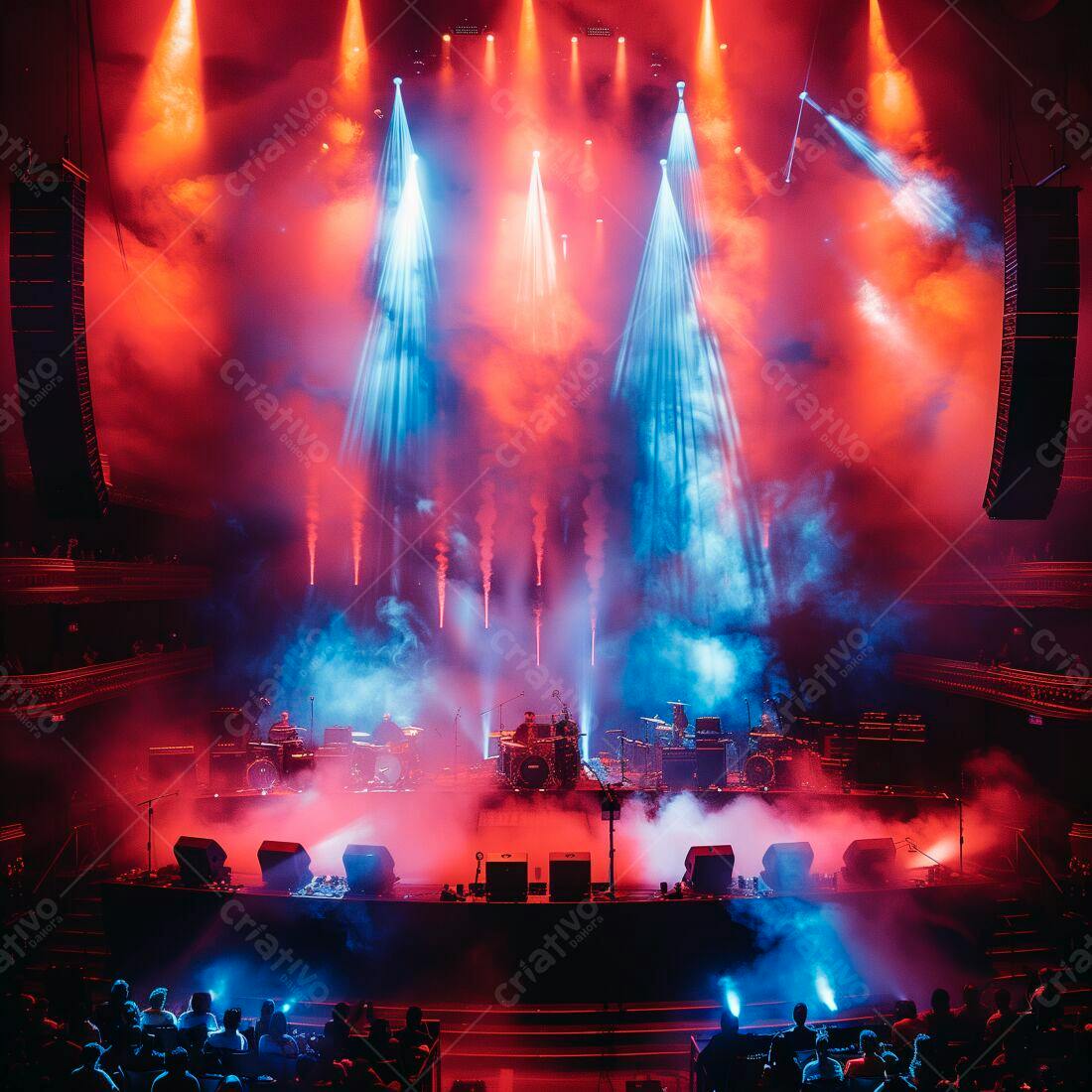 Show de Música ao Vivo com Iluminação Vermelha e Azul
