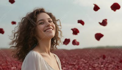 Composição De Mulher Gerada Por I.a Em Fundo De Pétalas De Rosas V.14