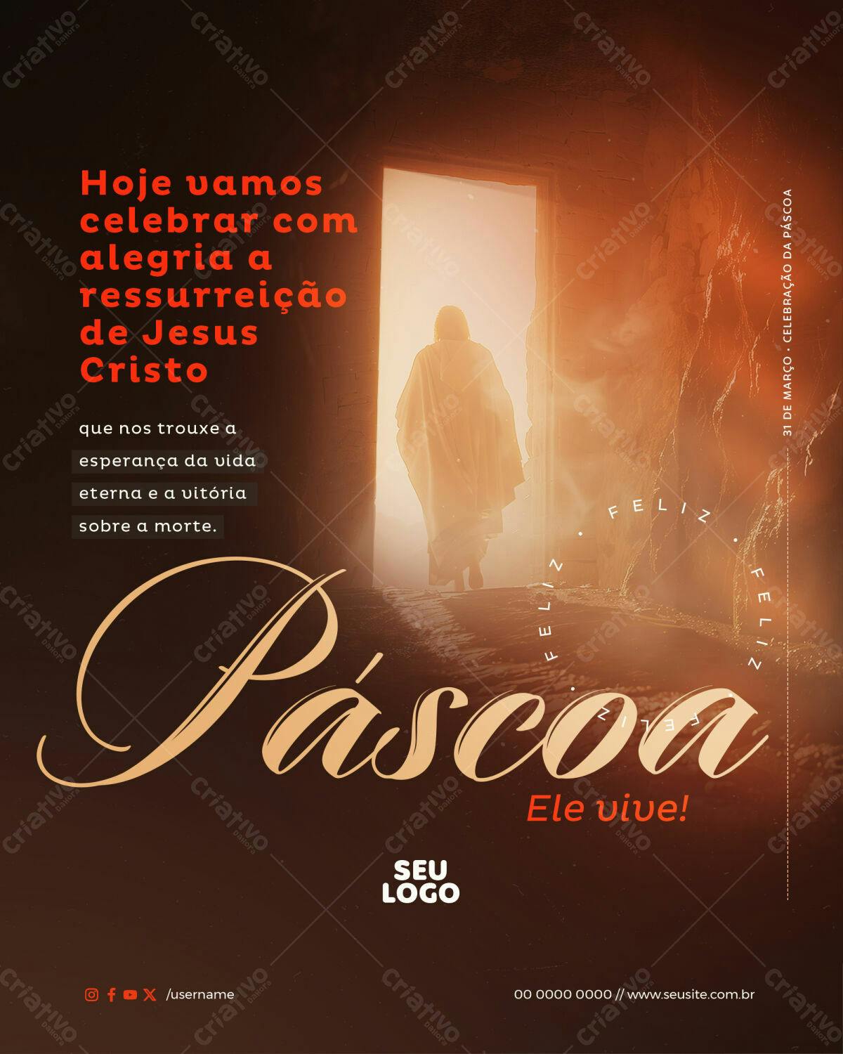 Flyer Páscoa Jesus Ressuscitado PSD Editável