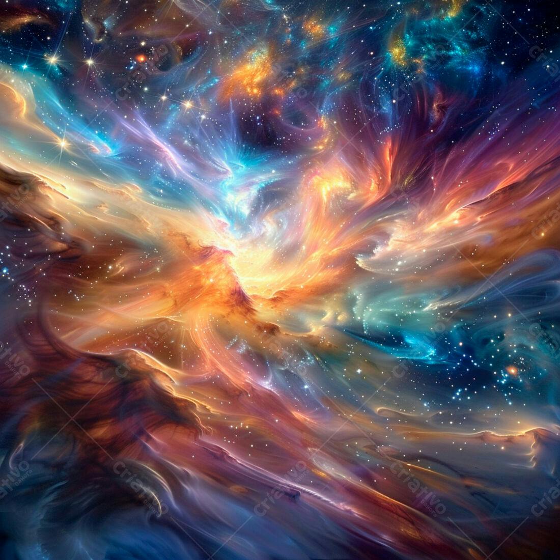 Nebulosa cósmica tons laranja azul e roxo
