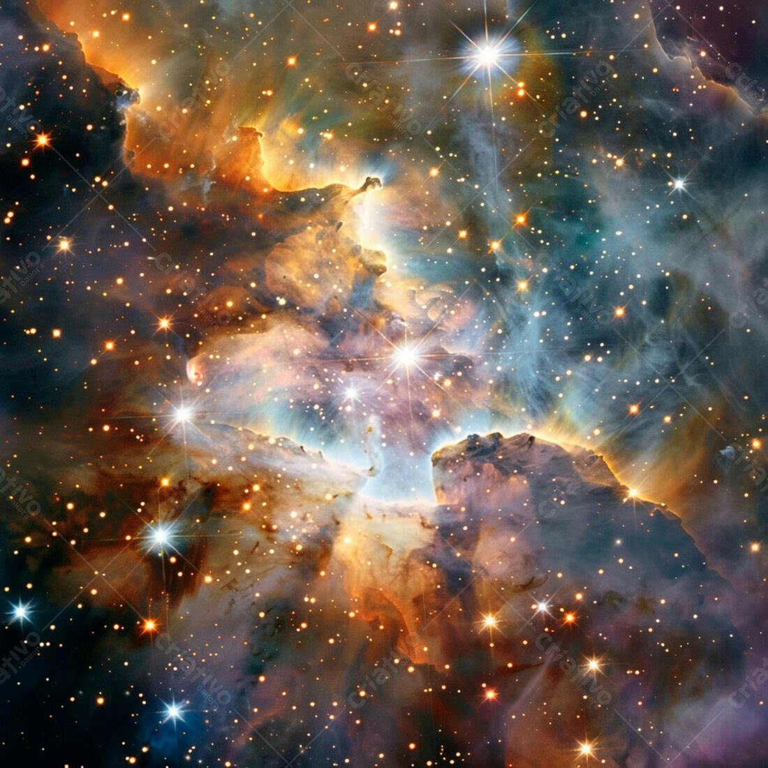 Nebulosa cósmica tons laranja e azul