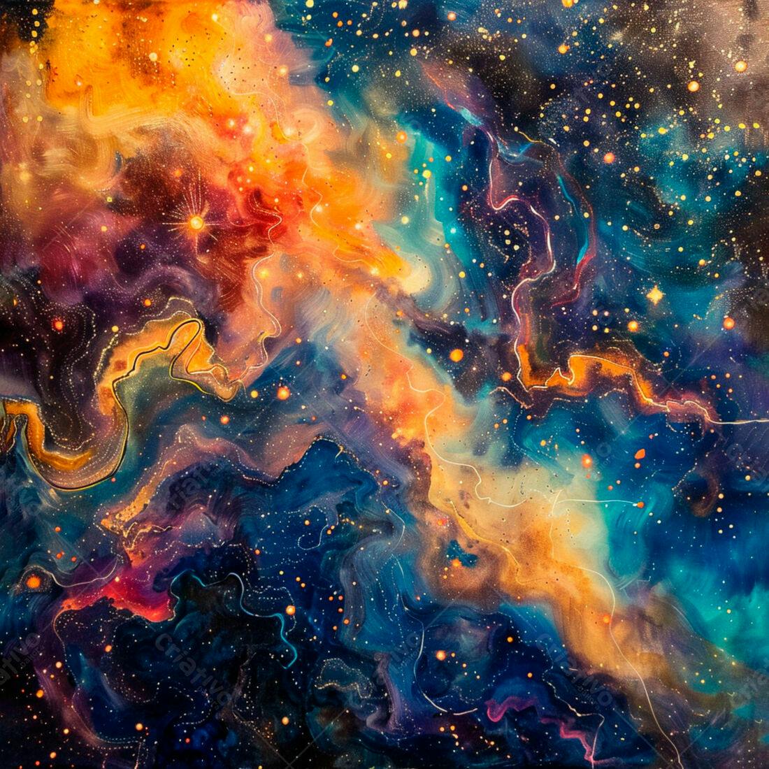 Nebulosa cósmica tons laranja e azul