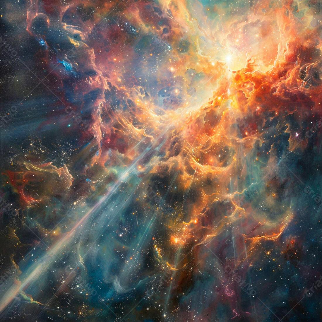 Nebulosa cósmica tons laranja e azul