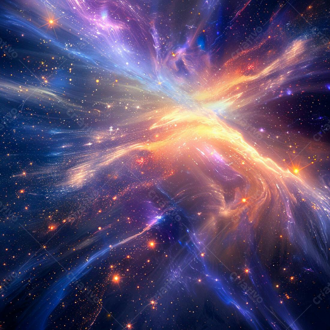 Nebulosa cósmica tons azuis e laranjas