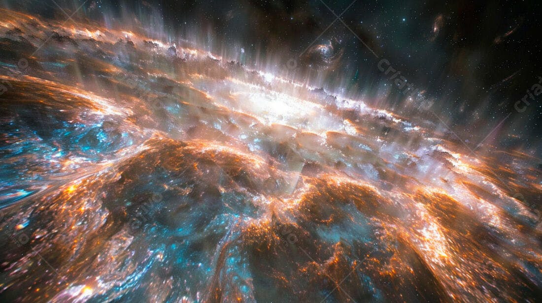 Galáxia espiral cores laranja e azul