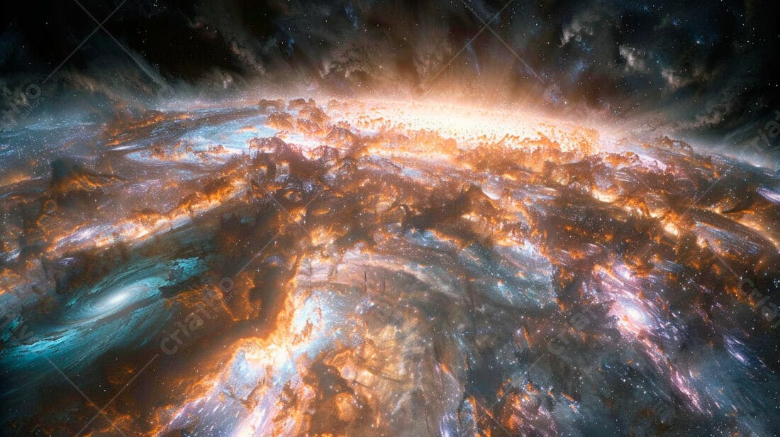 Galáxia espiral tons laranja e azul