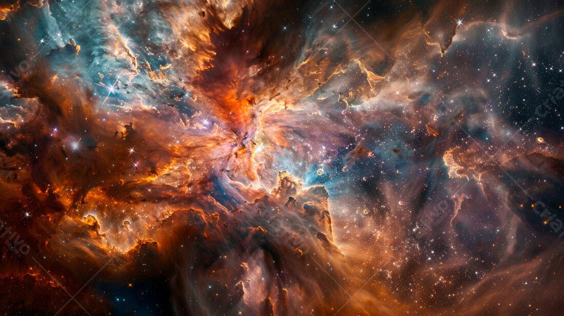 Nebulosa cósmica tons laranja e azul