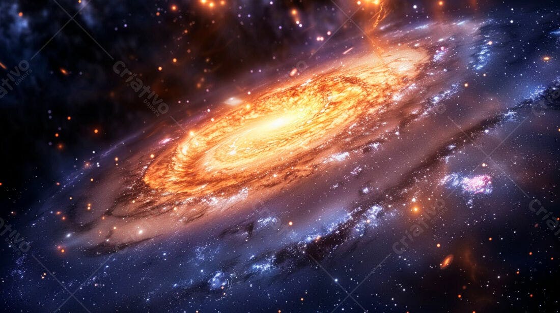 Galáxia espiral laranja e azul no espaço