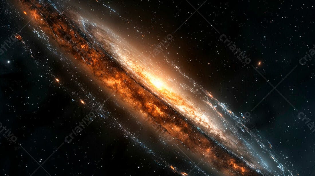 Galáxia espiral laranja e dourada no espaço
