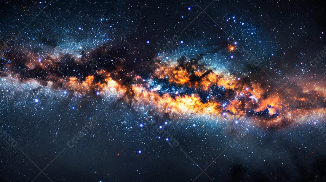 Nebulosa cósmica tons laranja e azul