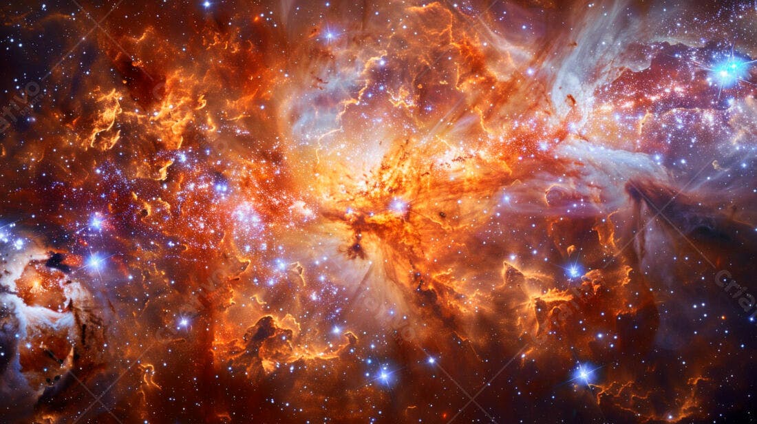 Nebulosa cósmica tons laranja e azul