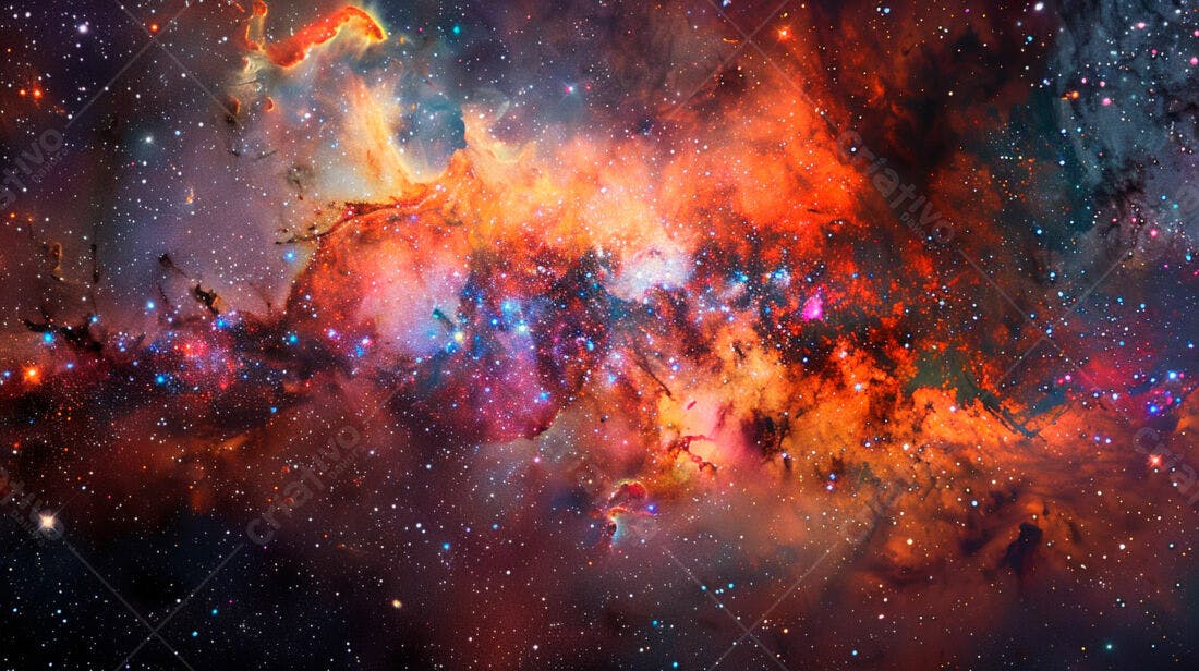 Nebulosa cósmica tons laranja e vermelho