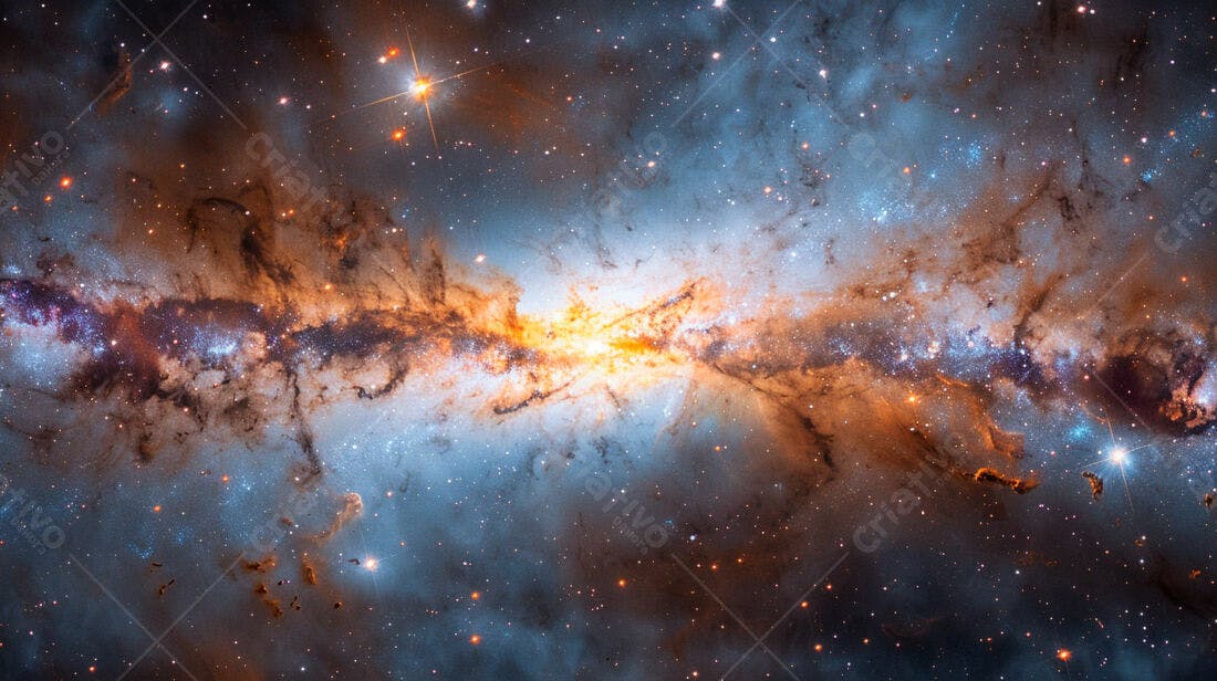 Galáxia espiral tons laranja e azul