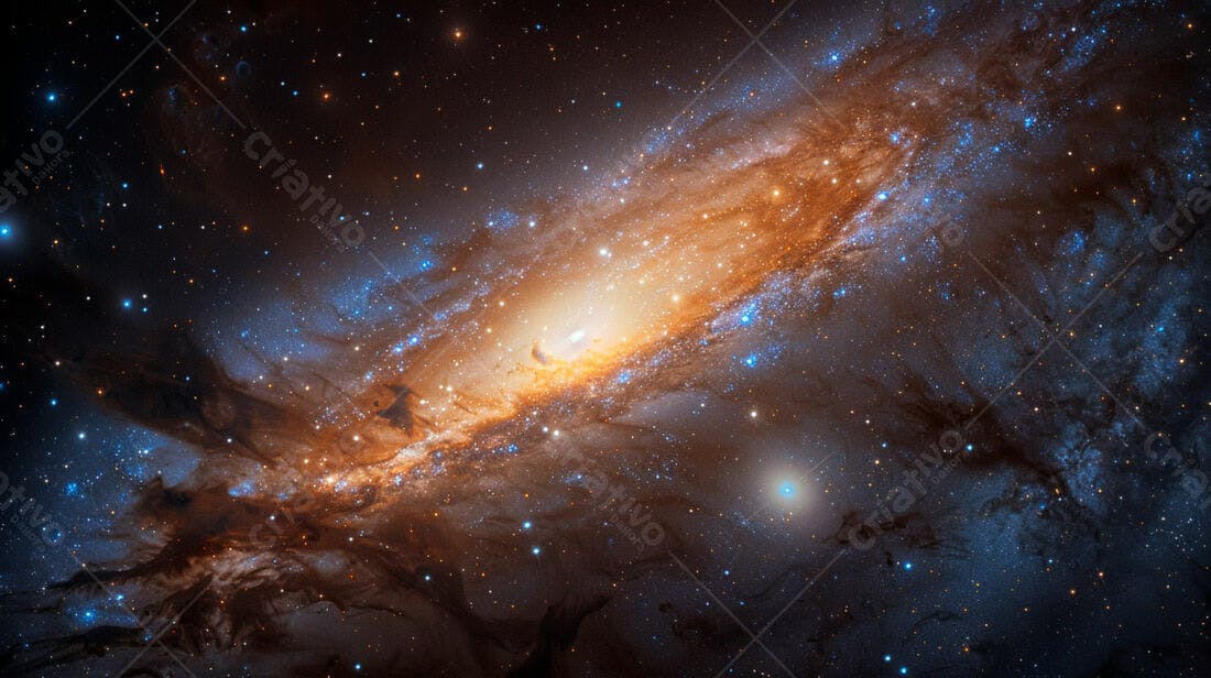 Galáxia espiral tons laranja e azul