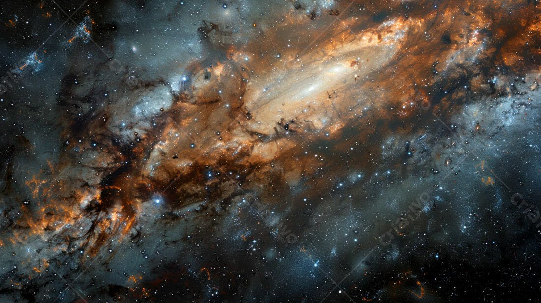 Galáxia espiral tons laranja e azul
