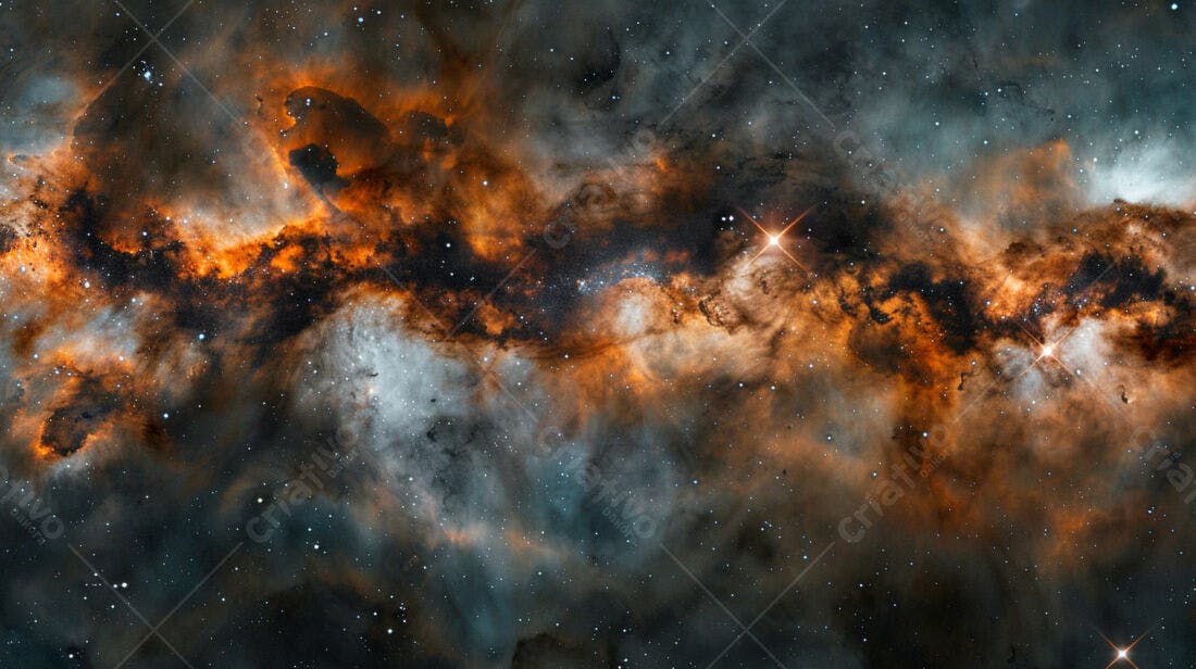 Nebulosa cósmica tons laranja e cinza