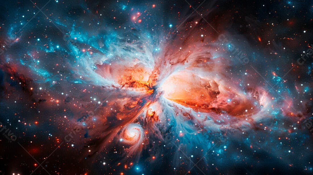 Nebulosa cósmica tons laranja e azul
