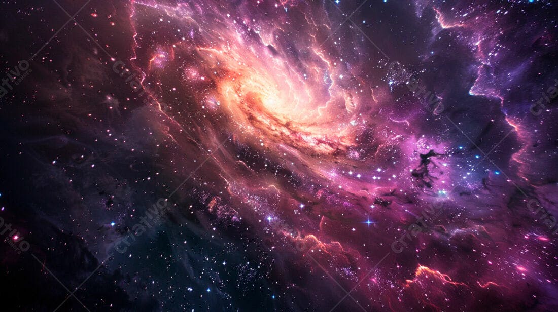 Galáxia espiral roxa e laranja