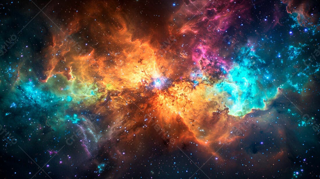 Nebulosa cósmica tons laranja e azul