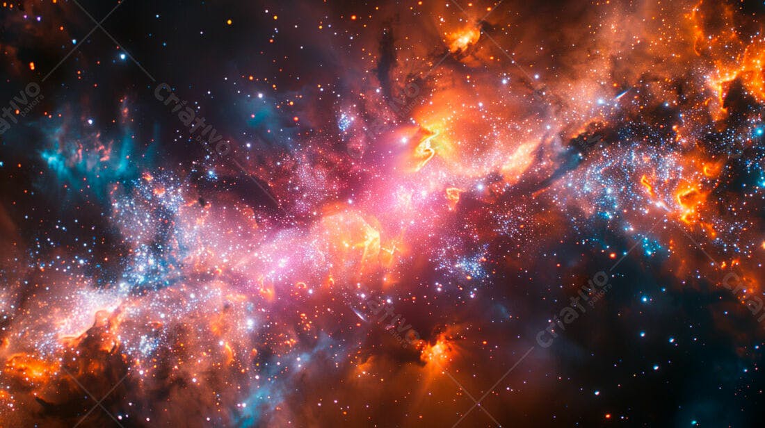Nebulosa cósmica tons laranja e azul