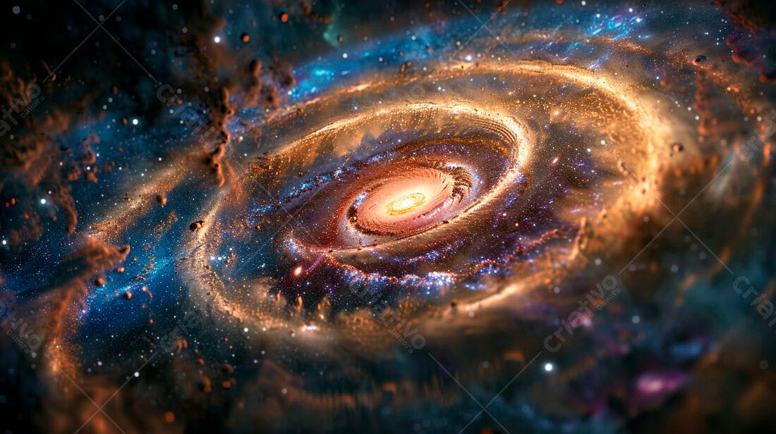 Galáxia espiral cores quentes e frias