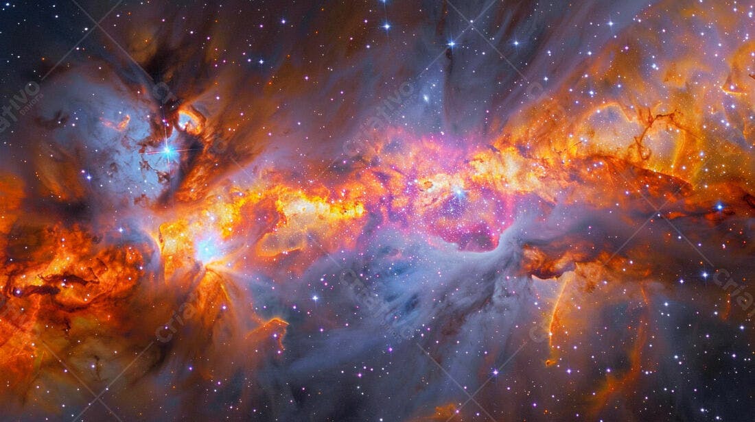 Nebulosa cósmica tons laranja e roxo
