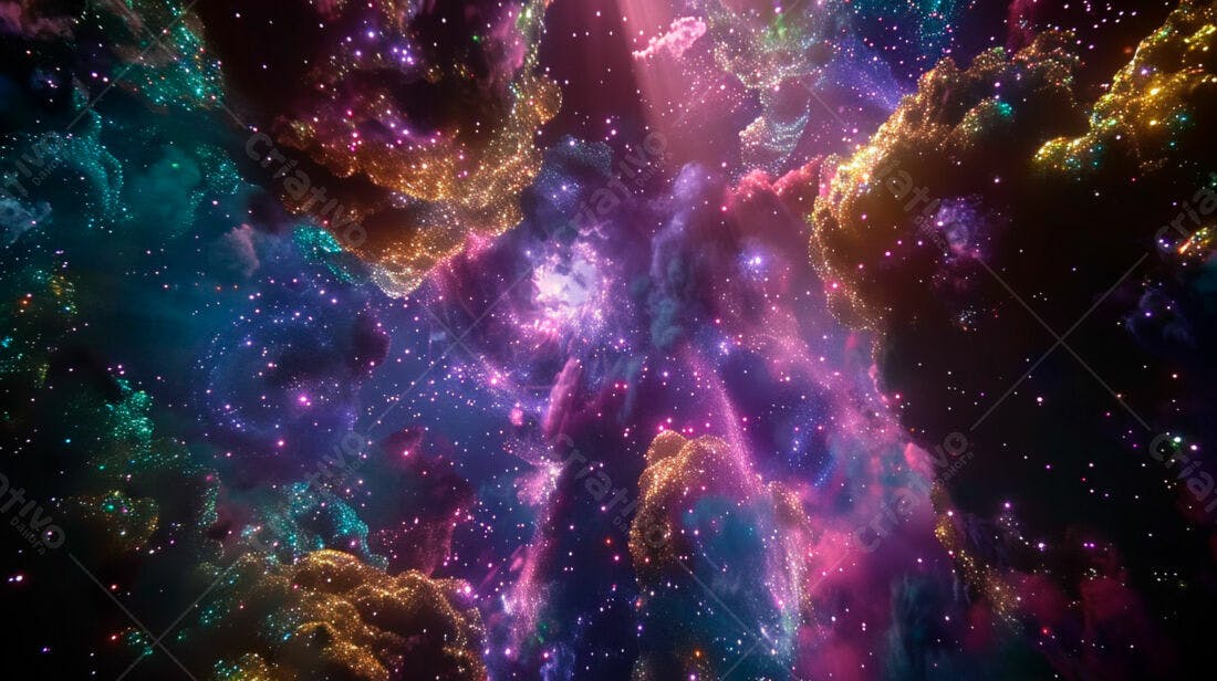 Nebulosa cósmica roxa dourada e verde