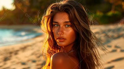 Mulher Com Pele Bronzeada Em Um Por Do Sol Na Praia 6