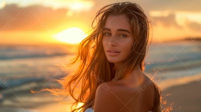Mulher Com Pele Bronzeada Em Um Por Do Sol Na Praia 9