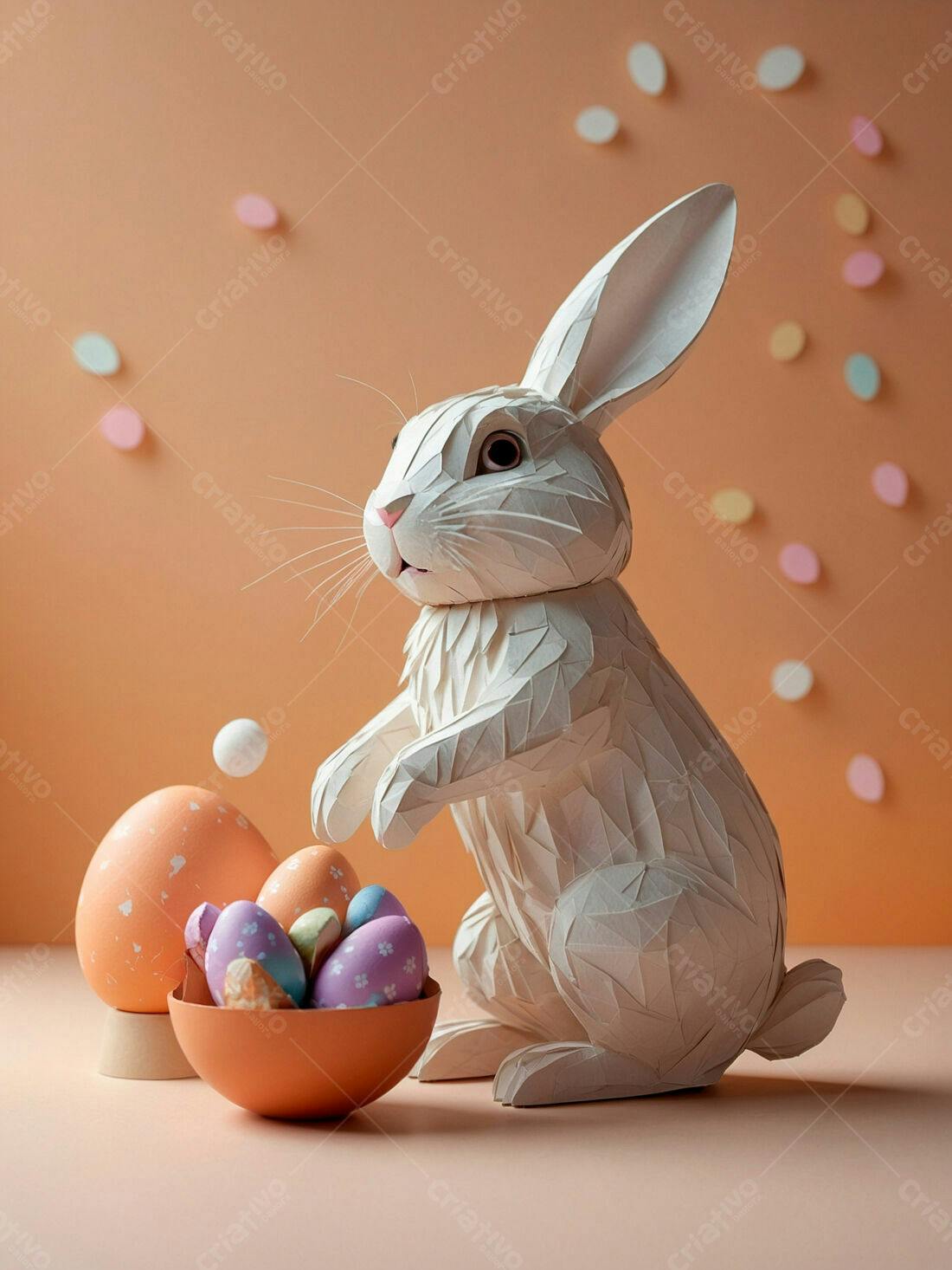Coelhinho de papel com ovos de Páscoa