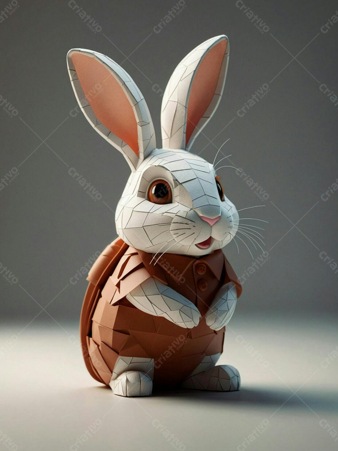 Coelho estilo origami marrom e branco