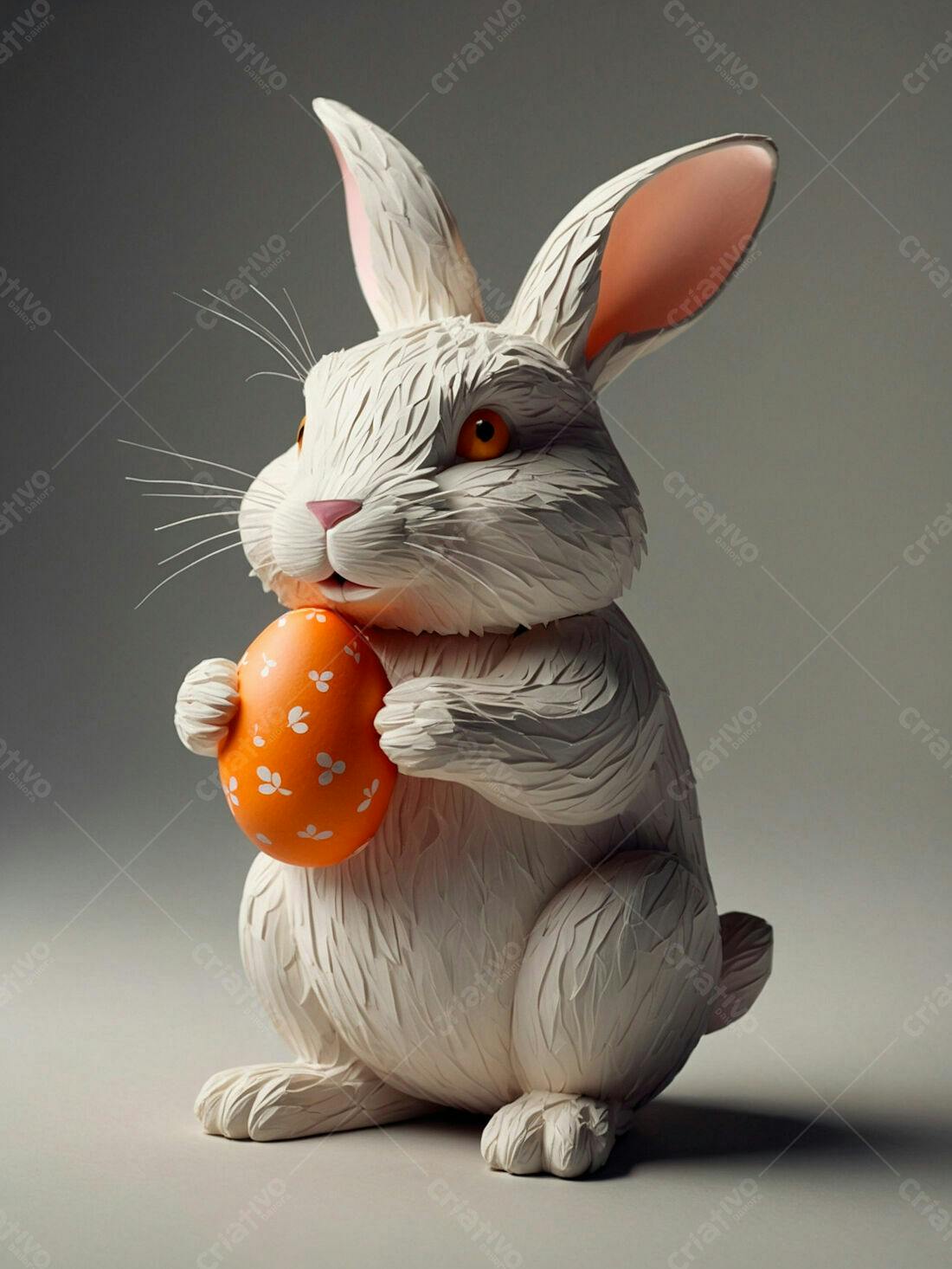 Coelho branco com ovo de Páscoa laranja