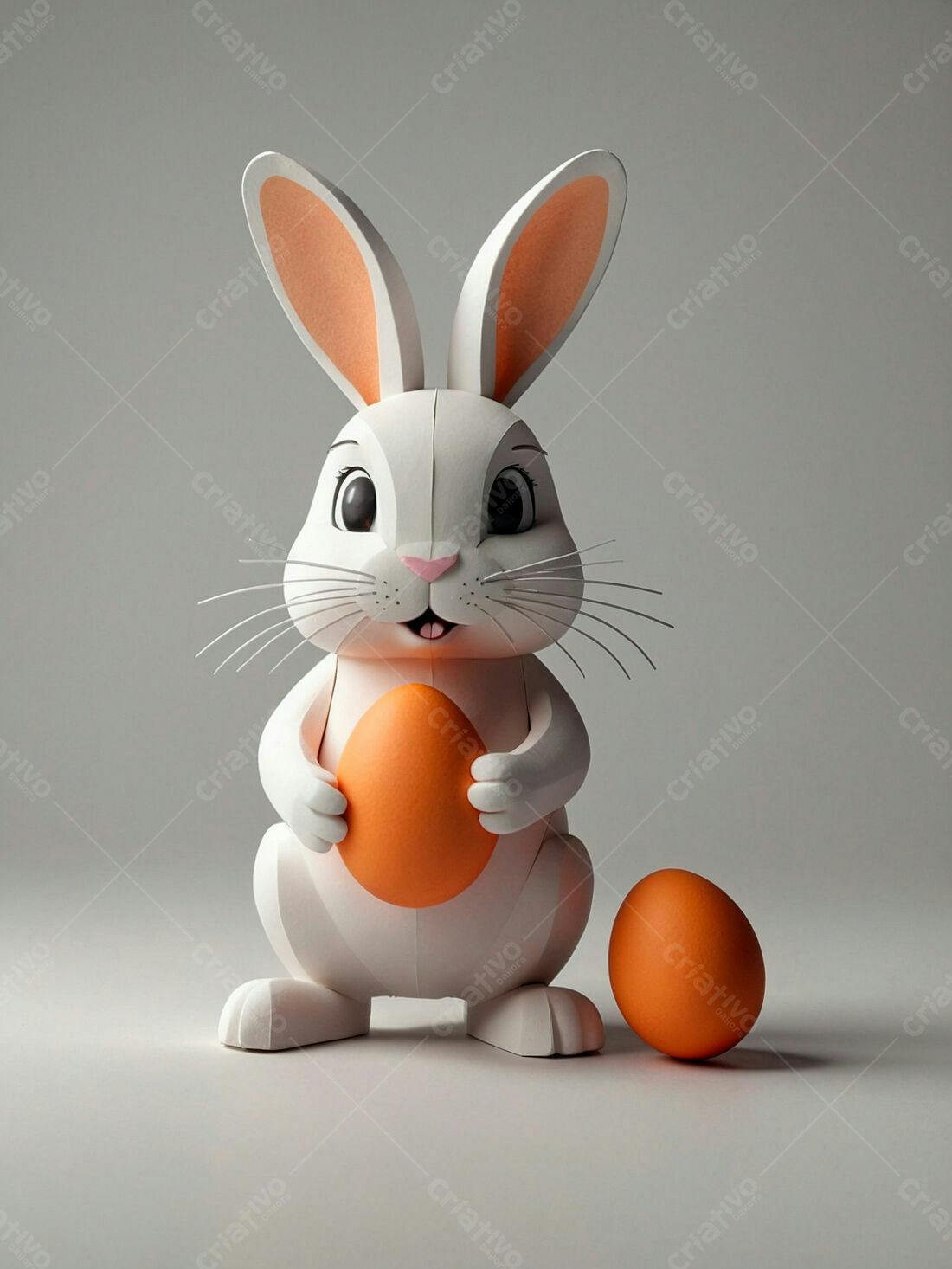 Coelho branco com ovo laranja Páscoa