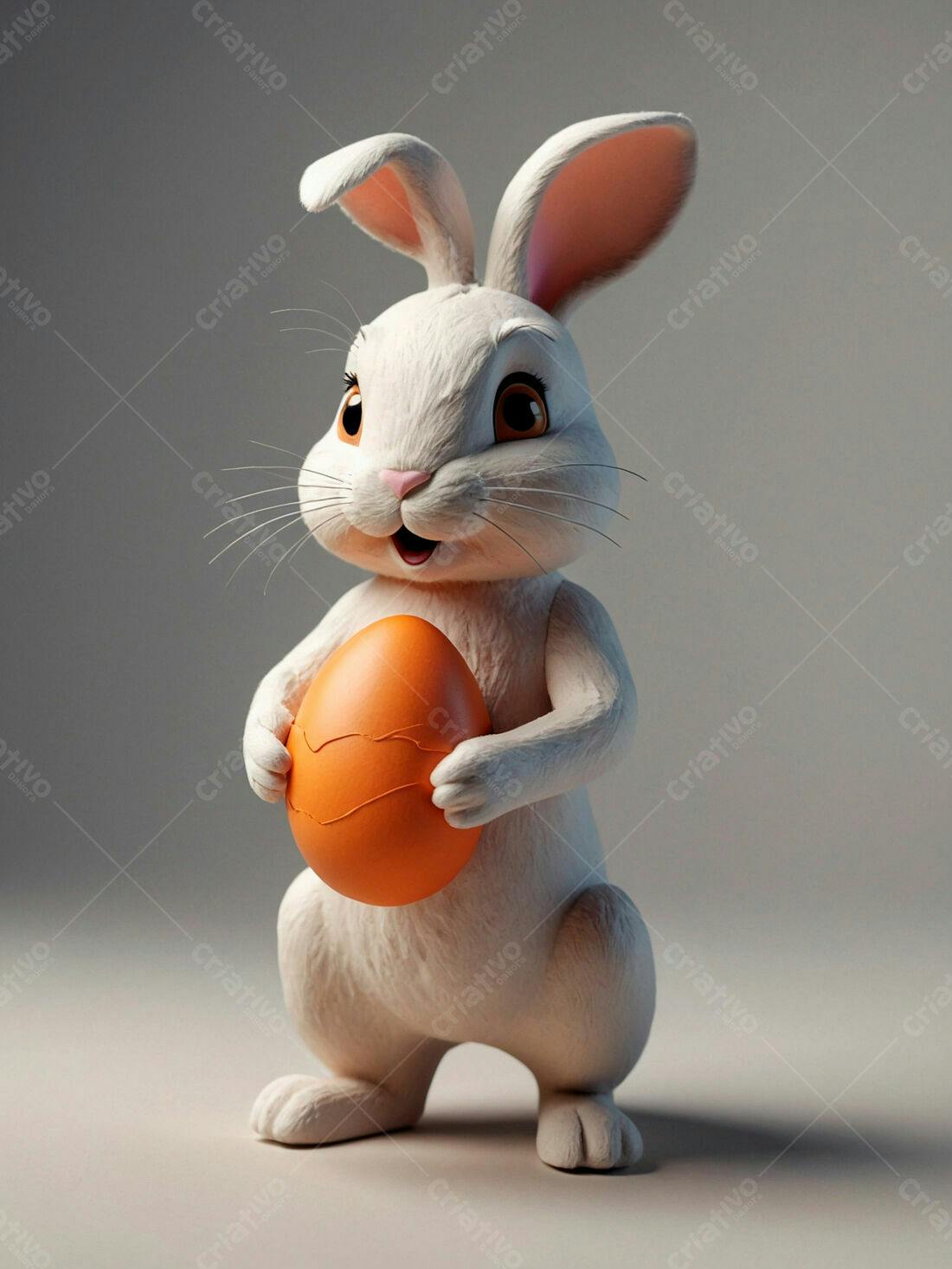 Coelho branco com ovo laranja Páscoa