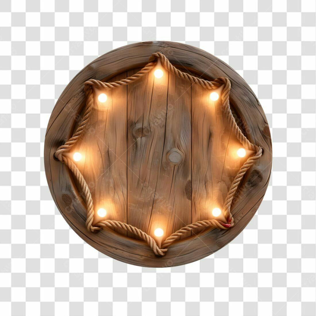 Selo de madeira rústico com luzes PNG com fundo transparente