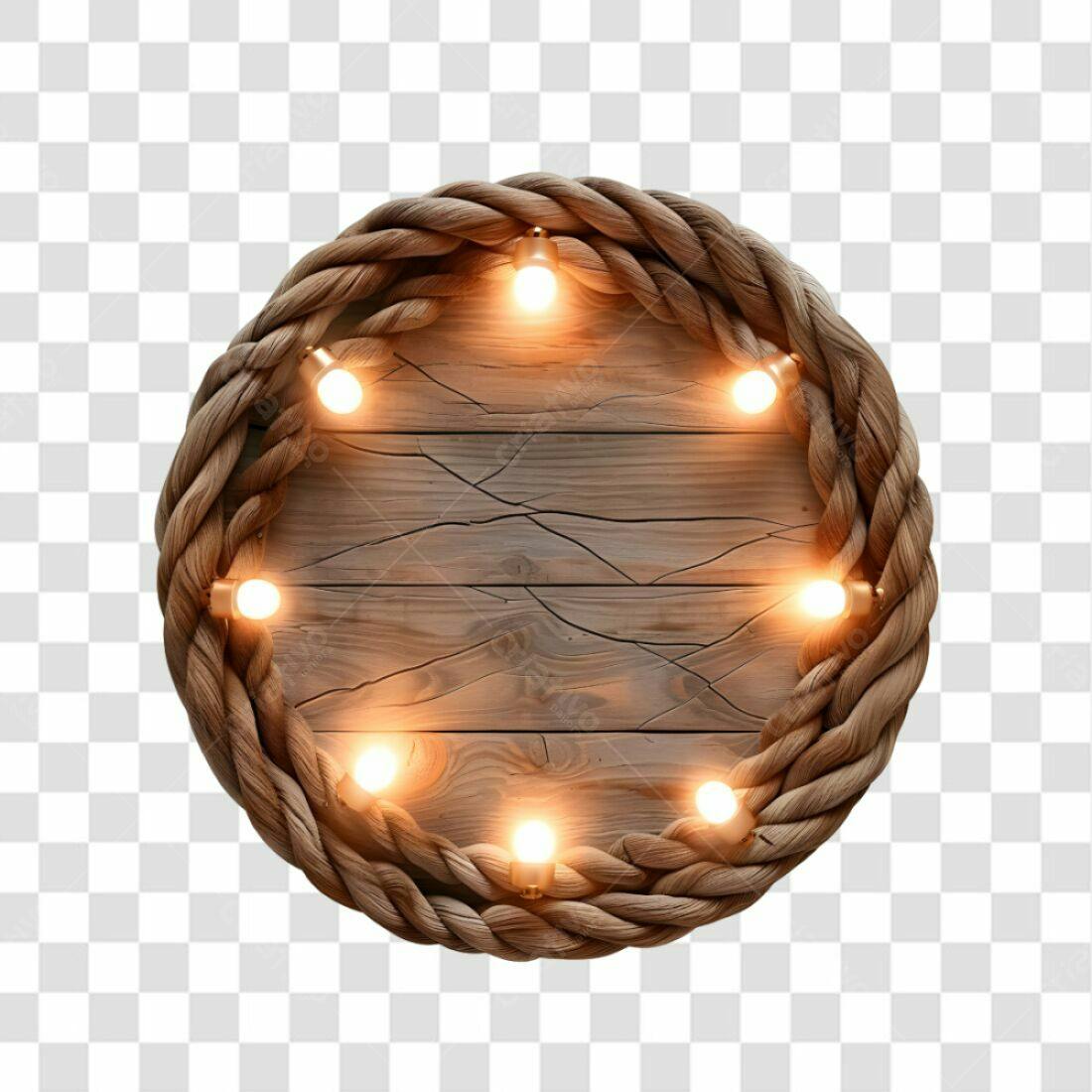 Selo de madeira rústica com luzes PNG com fundo transparente