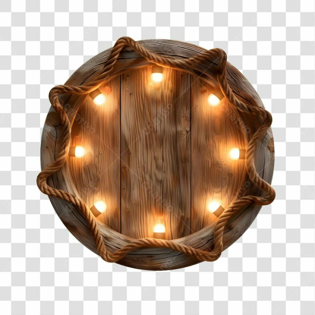 Selo de madeira rústico com luzes PNG com fundo transparente
