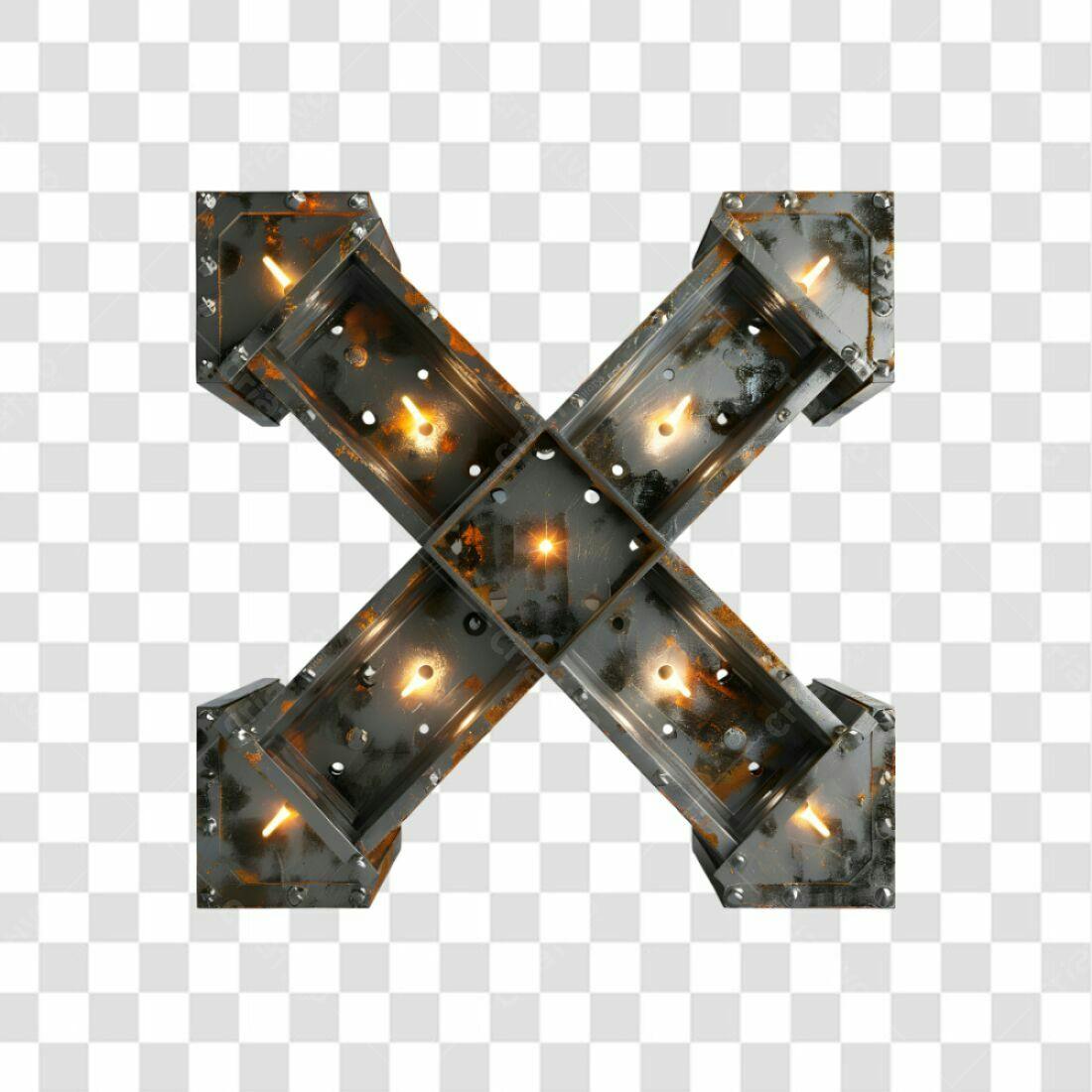 Ícone Letra X Metálica enferrujada PNG com fundo transparente