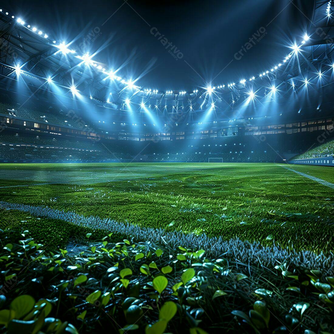 Estádio de futebol iluminado à noite