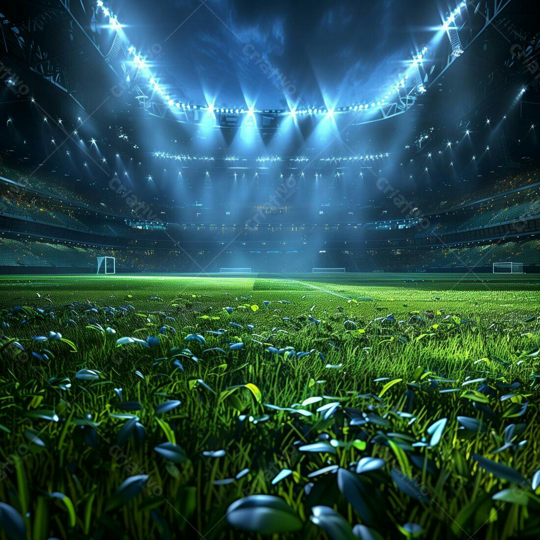Estádio de futebol noturno iluminado