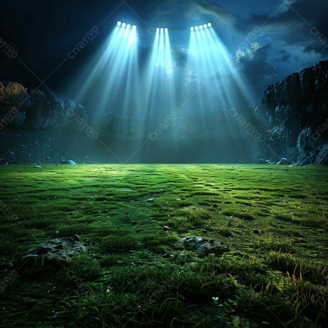 Campo de grama verde iluminado a noite